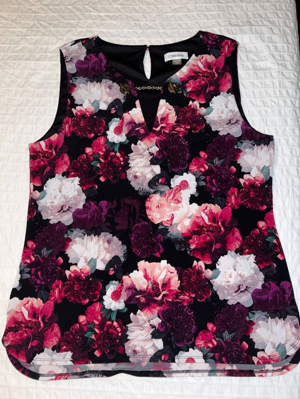 Calvin Klein Black Floral Sleeveless Camisole with Pink & Burgundy Blooms